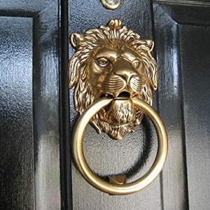 Brass Lionhead Lion Head Door Knocker Brass Door Knocker Holiday Gift image 1