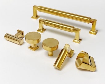 Unlacquered Brass "Neal" Cabinet Knobs and Pulls Cabinet Hardware