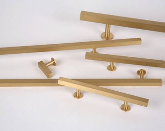 Brushed Brass Cabinet Knob Style 31 Drawer Pulls And Cabinet Etsy