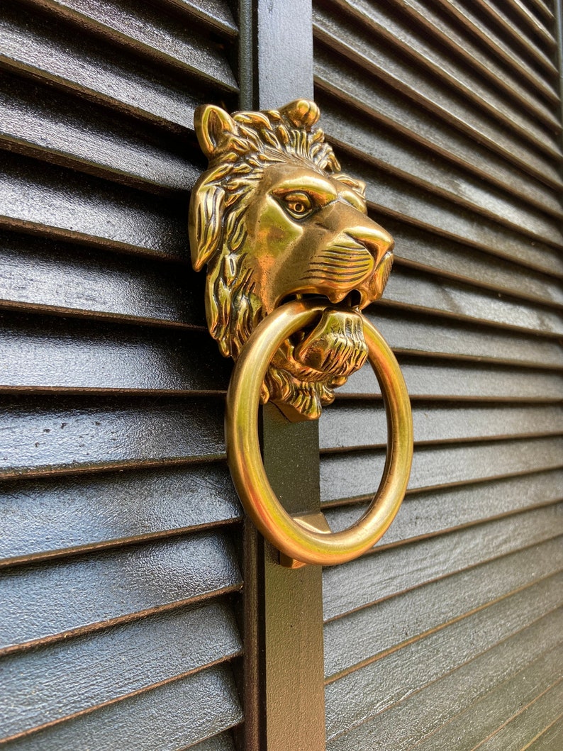Brass Lionhead Lion Head Door Knocker Brass Door Knocker Holiday Gift image 3
