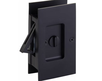 Matte Black Pocket Door Lock Large 4-1/2" Bathroom Privacy Lock Hardware for Interior Sliding Pocket Doors