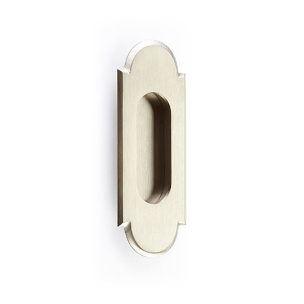 Rectangular “Fleur” Flush Satin Nickel Recess Door Pull - Recessed Closet and Drawer Handles