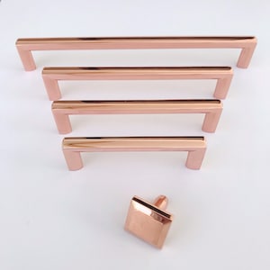 Polished Copper Trane Drawer Pulls and Knob, Cabinet Knob and Drawer Handles, Kitchen Hardware image 1