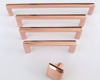 Polished Copper "Trane" Drawer Pulls and Knob, Cabinet Knob and Drawer Handles, Kitchen Hardware