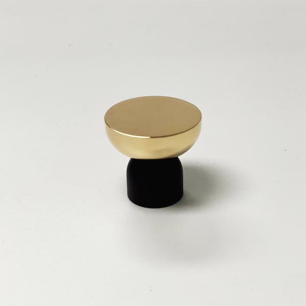 Wall Hook Cabinet Knob "Kori" Polished Brass and Matte Black Dual Finish Wall Hook and Cabinet Knob