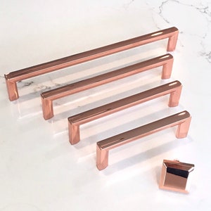 Polished Copper Trane Drawer Pulls and Knob, Cabinet Knob and Drawer Handles, Kitchen Hardware image 3