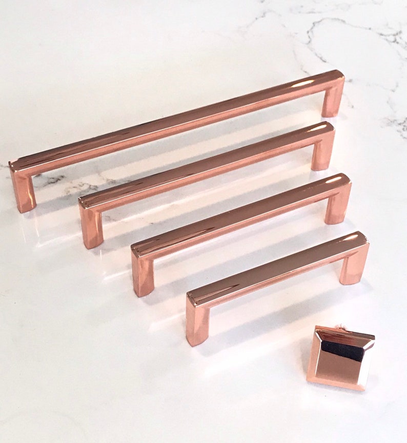Polished Copper Trane Drawer Pulls and Knob, Cabinet Knob and Drawer Handles, Kitchen Hardware image 3
