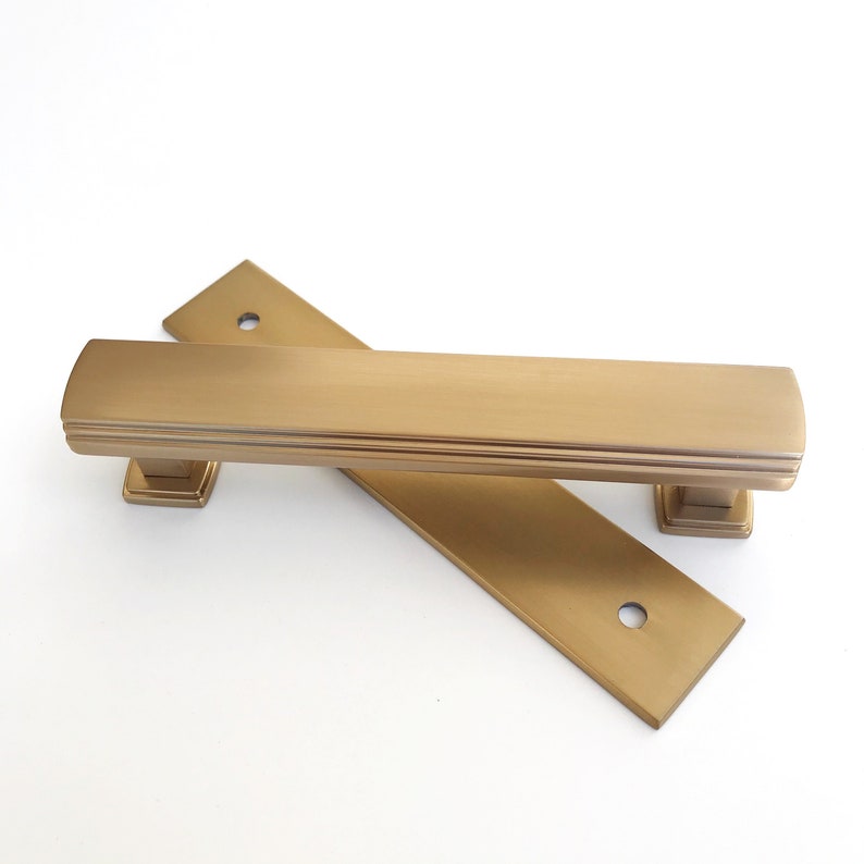 Satin Brass Square 4 Drawer Pull W/ Backplate Brass Etsy