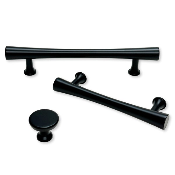 Matte Black Cabinet Hardware "Collin" Mid-Century Modern Drawer Pulls and Knob