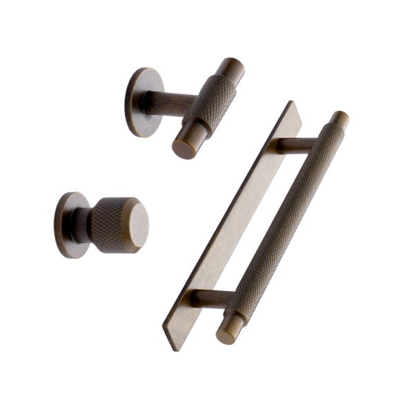 Antique Bronze “Manor" Backplate Knurled Drawer Pulls and Knobs | Cabinet Hardware