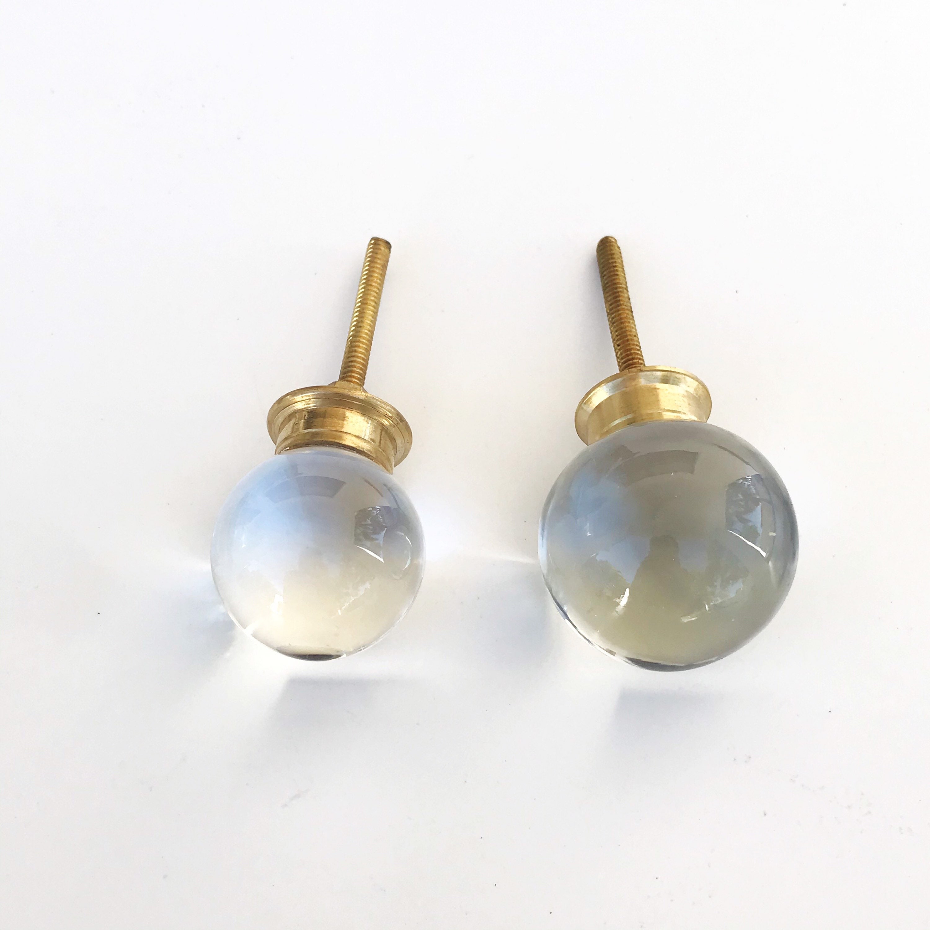 Glass Brass Round Knob Lucite and Brass Knob Etsy