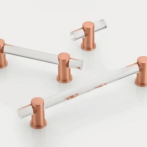 Lucite and Copper Drawer Pulls, Acrylic Cabinet Knobs, Drawer Pulls,