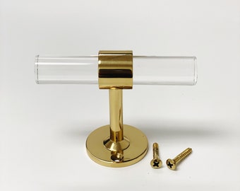 Polished Brass Lucite Wall T-Shape Hook
