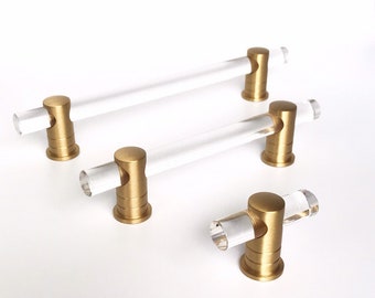 Lucite "Luz" Drawer Pulls and Knobs in Various Sizes, Cabinet Knobs, Drawer Pulls, Acrylic Brass Drawer Pulls