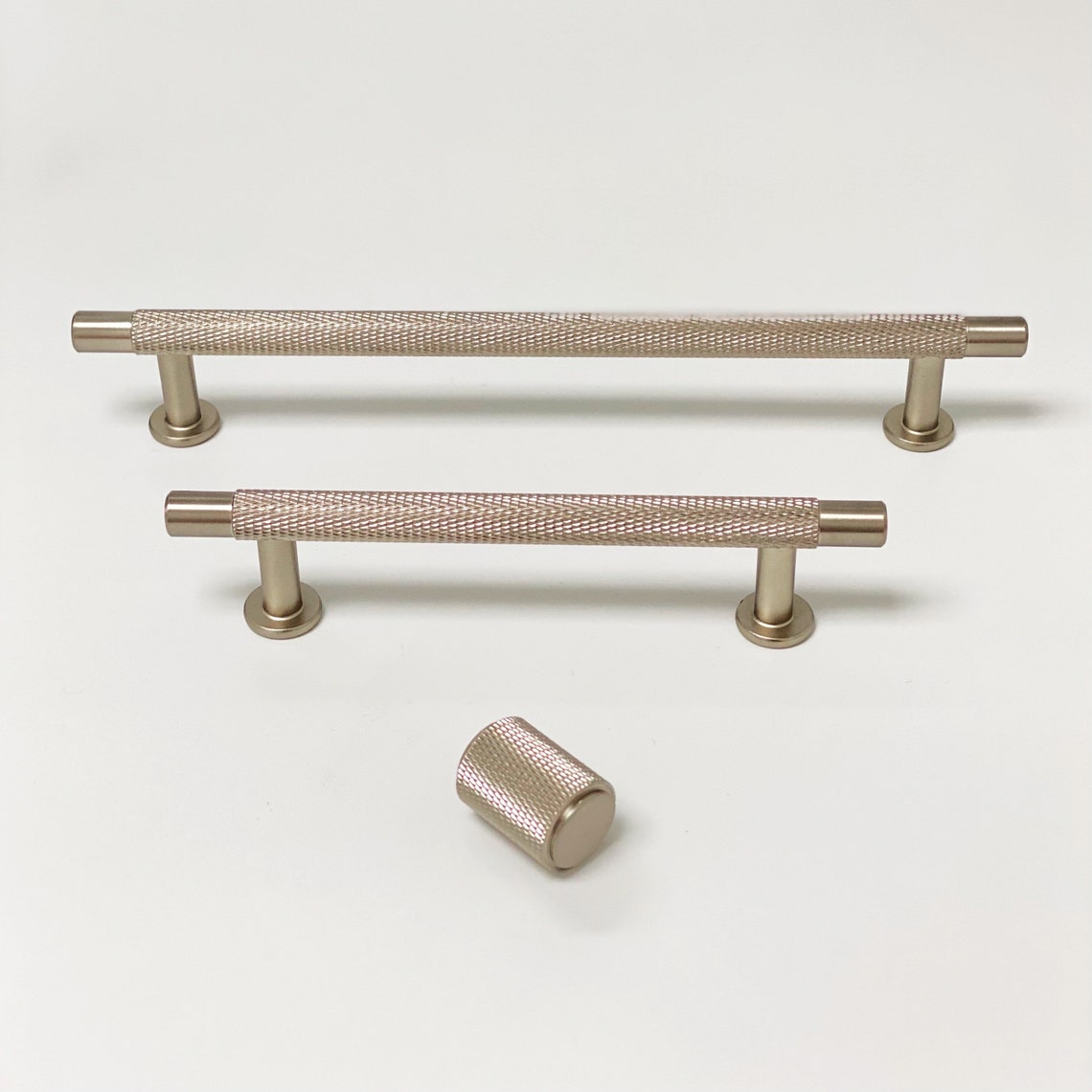 Brushed Nickel knurled Drawer Pulls and Knobs Etsy