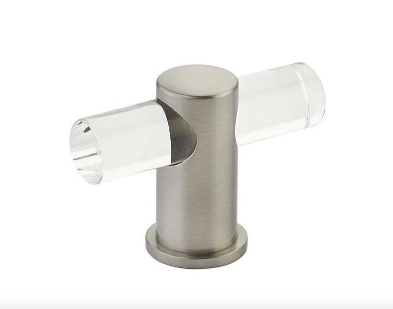 Lucite Drawer Knobs With Satin Nickel Hardware Black Drawer Etsy
