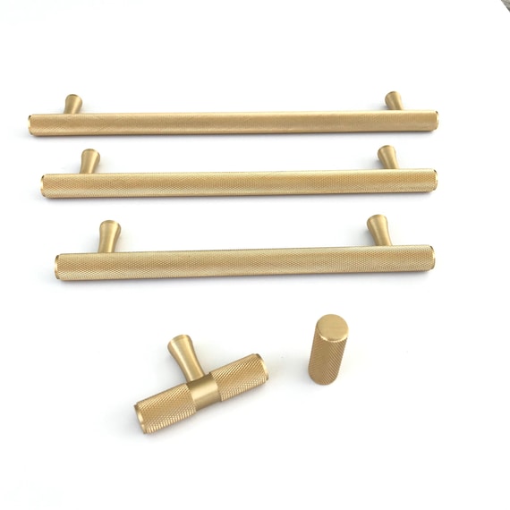 Solid Satin Brass Texture Knurled Drawer Pulls And Etsy