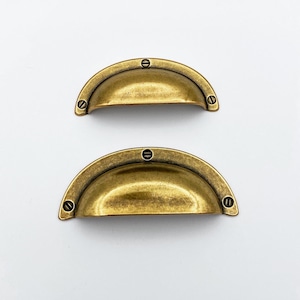 Antique Brass Cup Pull "Amalfi" Drawer Bin Pulls - Brass Cabinet Hardware