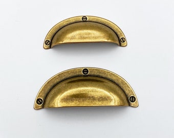 Antique Brass Cup Pull "Amalfi" Drawer Bin Pulls - Brass Cabinet Hardware