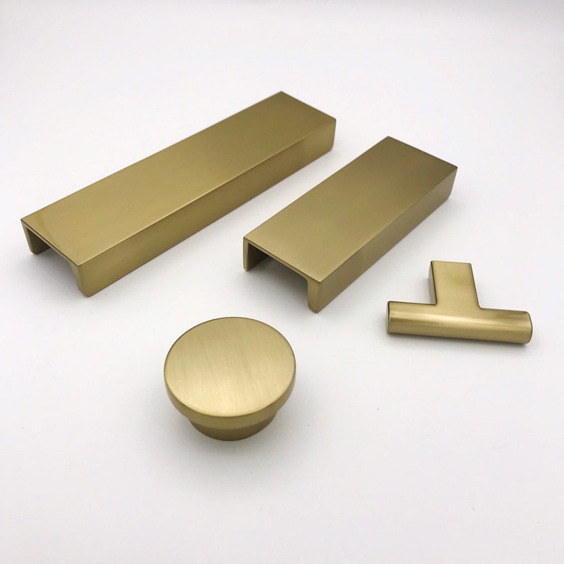 Satin Brass Edge summer Drawer Pulls and Tknob Etsy