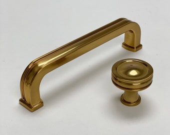 Warm Brass "Belfour" Cabinet Knobs and Drawer Pulls | Modern Cabinet Hardware