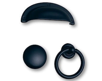 Matte Black "Capri" Cup Drawer Pull | Ring Pull or Round Cabinet Knob | Finger Black Pull