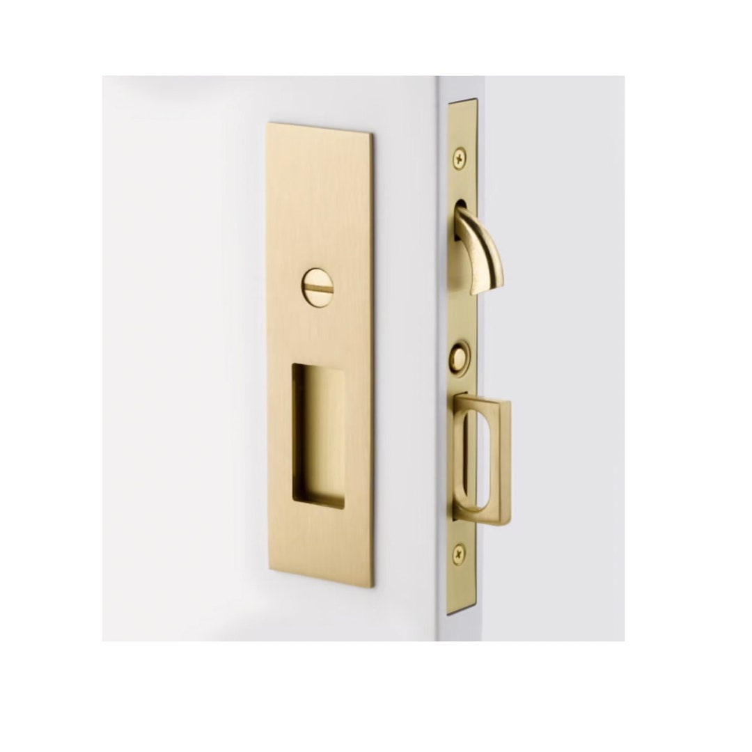 Sliding Door Locking Hardware Flush Solid Satin Brass Recess Door Pull