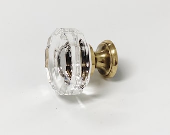 French Brass "Heritage" Faceted Glass Cabinet Knob- Kitchen Cabinet Hardware