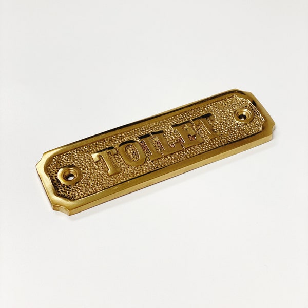 Brass Toilet Door Sign 4-1/2" x 1-3/8" - Brass Door Sign -  Gift