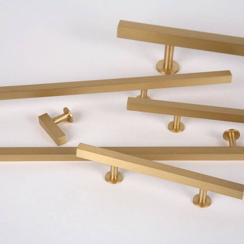 Modern Solid Brushed Brass Knobs and Drawer Pulls Etsy