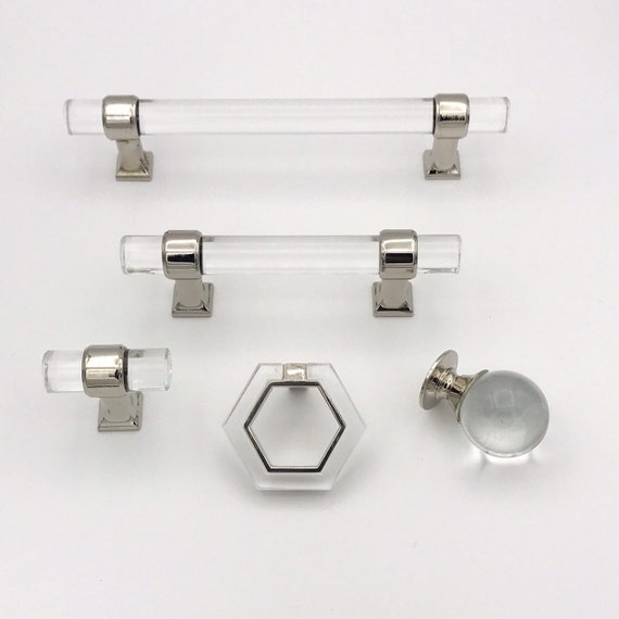 Lucite And Polished Nickel Modern Cabinet Pulls And Knobs Etsy