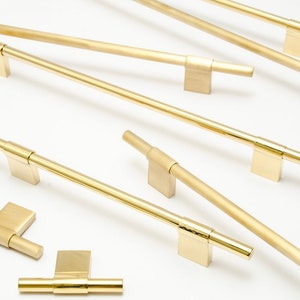 Unlacquered Brass "Line" Cabinet Knobs and Drawer Pulls, Luxury Designer Cabinet Hardware