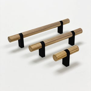 Knurled Select T-Bar Matte Black + Champagne Bronze Cabinet Knobs and Drawer Pulls