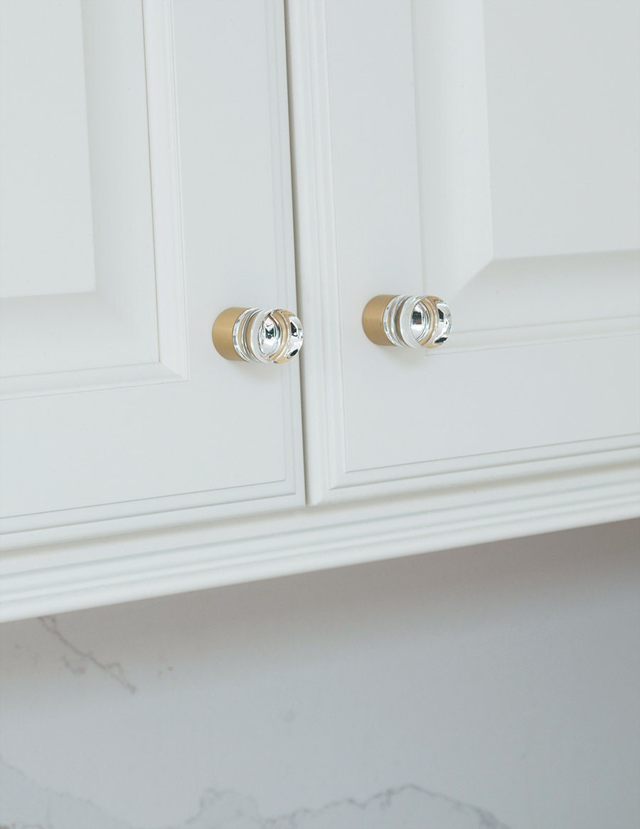 Brass Knob Cylinder Satin Brass Glass Knob. Drawer Etsy