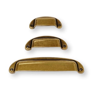 Drawer Cup Pull "Capri" in Antique Brass - Brass Cabinet Hardware