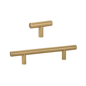 T-Bar Satin Brass "European" Cabinet Knobs and Pulls - Brass Cabinet Hardware