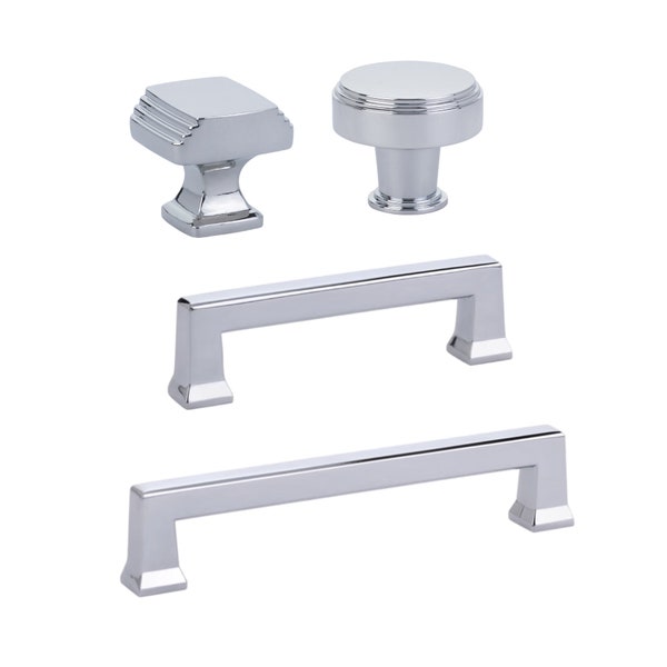 Polished Chrome "Deco" Cabinet Pulls and Knobs | Cabinet Handles Cabinet Hardware