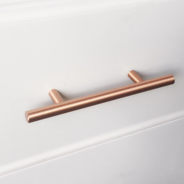 European Satin Copper T-Bar Round Cabinet Pull Drawer Pulls