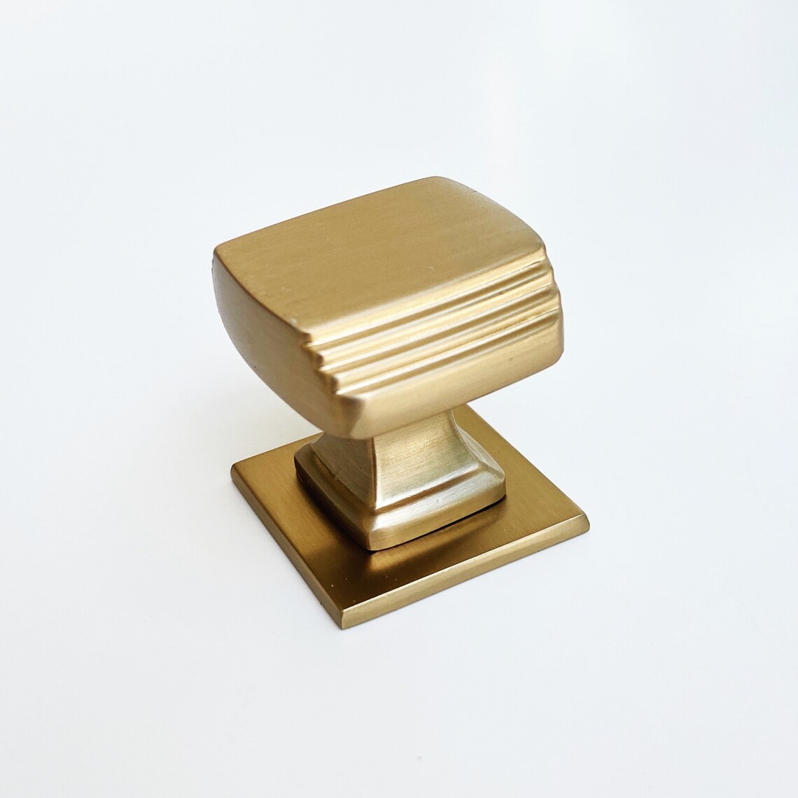 Satin Brass Square Art Deco Knob W/ Backplate Brass Etsy