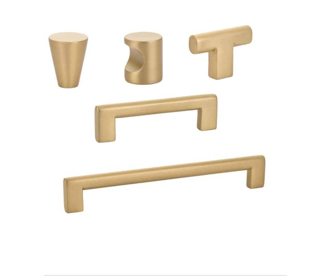 Luxe Brass Pulls and Knobs in Satin Brass, Handles