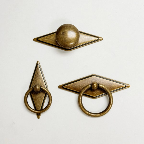 Antique Bronze "Ella" Ring Drawer Pulls Drawer Handles, Rhombus, Cabinet Door Hardware,