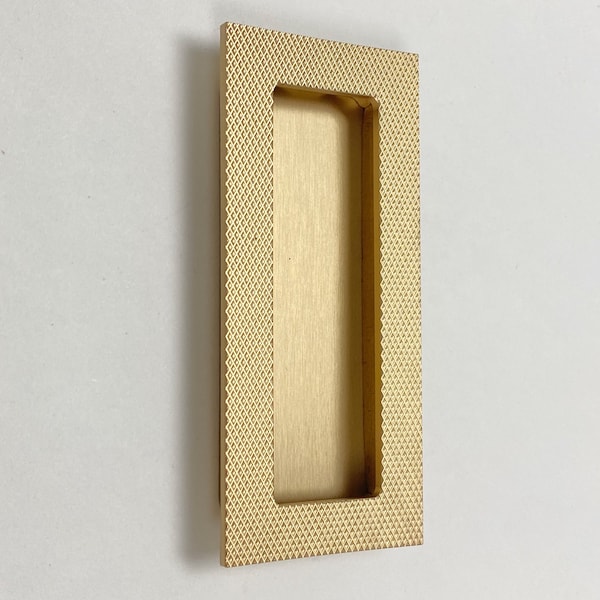Rectangular Flush Knurled Satin Brass Recess Door Pull - Recessed Closet and Drawer Handles