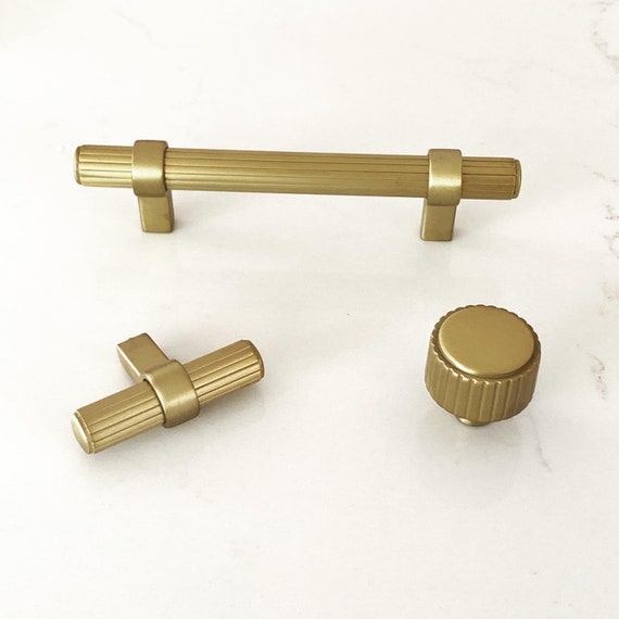 Brass Cabinet Hardware groove Drawer Pulls and Cabinet Knobs Satin