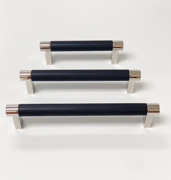 Knurled converse Polished Nickel and Black Drawer Pulls and