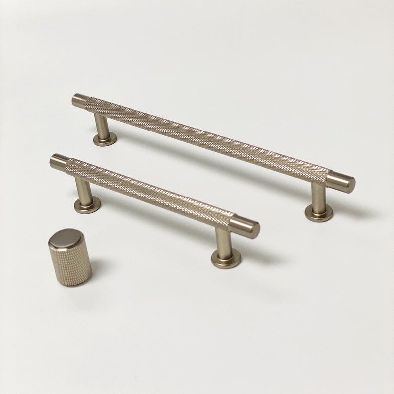 Brushed Nickel knurled Drawer Pulls and Knobs Etsy