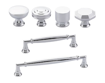 Polished Chrome "Elite" Drawer Pulls, Knobs and Appliance Handles, Cabinet Knobs, Transitional Drawer Pulls