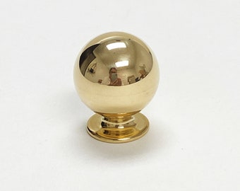 Unlacquered Polished Brass Cabinet Knob "Celia" Solid Polished Brass Ball Knob