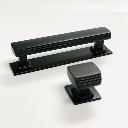 Matte Black Square Art Deco Drawer Pull or Knob W/ Backplate Etsy