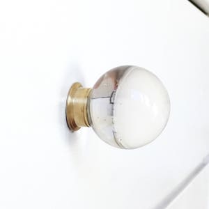 Glass Brass Cabinet Round Knob - Lucite and Brass Knob - Lucite Knob - Lucite Drawer Pull