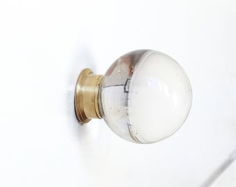 Glass Brass Cabinet Round Knob - Lucite and Brass Knob - Lucite Knob - Lucite Drawer Pull